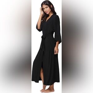 NATORI Edit SPA Soft Black Ribbed Robe Tie Waist L Ruffle Sleeve Macys Italy
